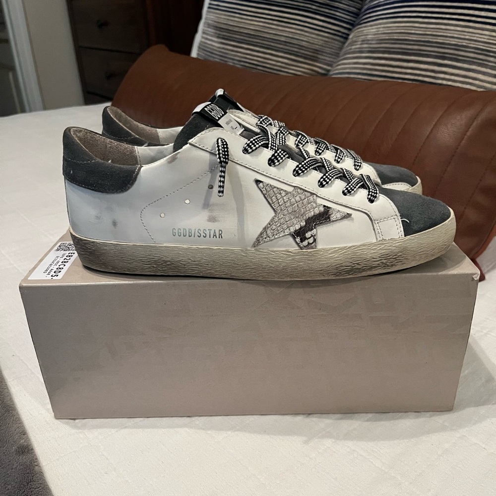 Golden Goose Superstar White, Grey suede, Snakeskin. Selling on StockX for $484